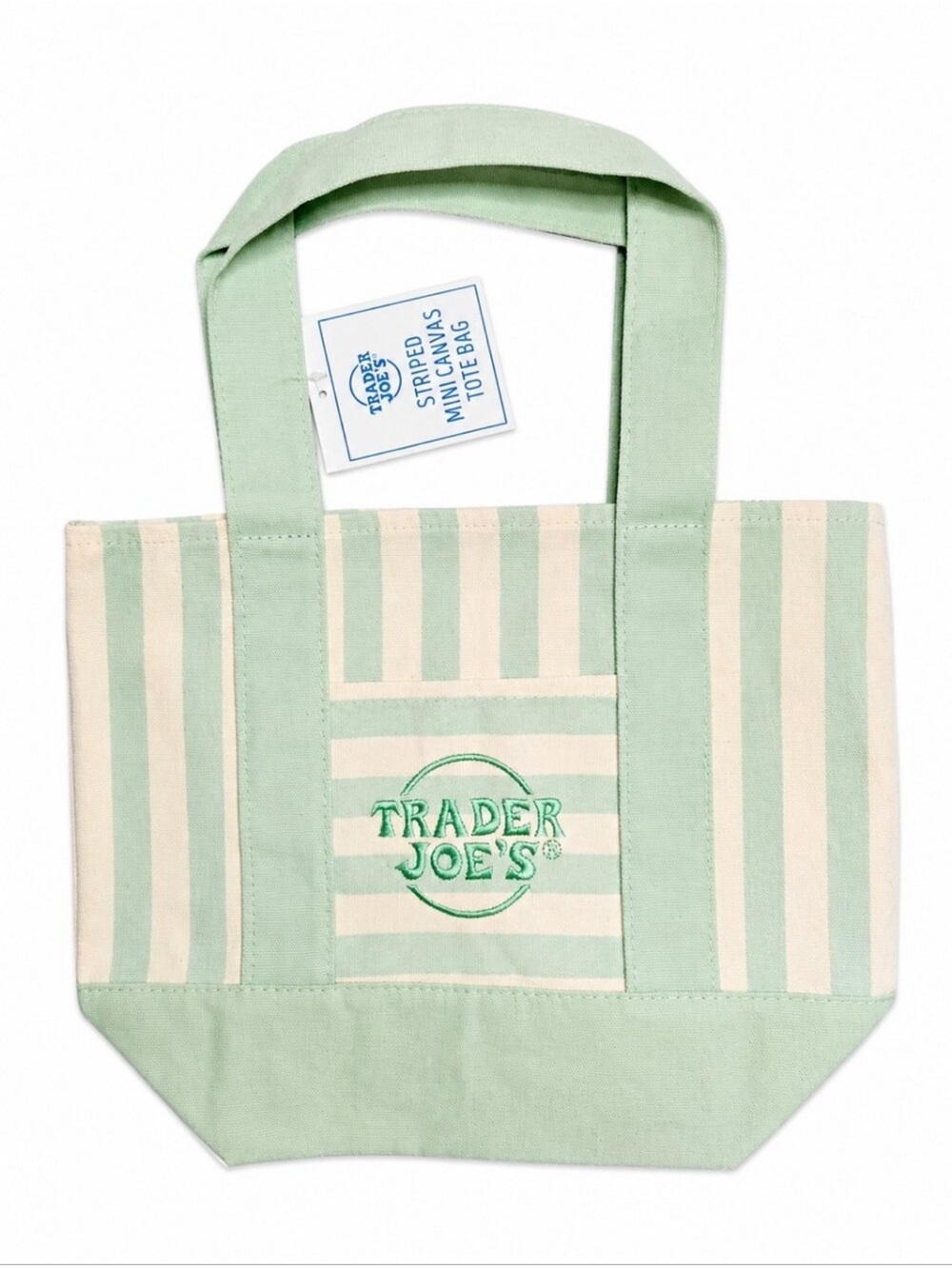 NWT Trader Joe's Green & Cream Striped Mini Tote Bag